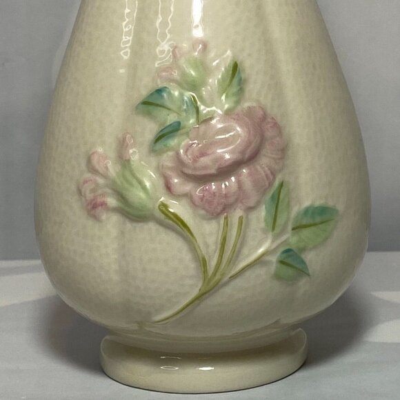 Belleek Ireland Porcelain Vase Raised Floral Design Irish Fine Parian China EUC - Picture 2 of 11